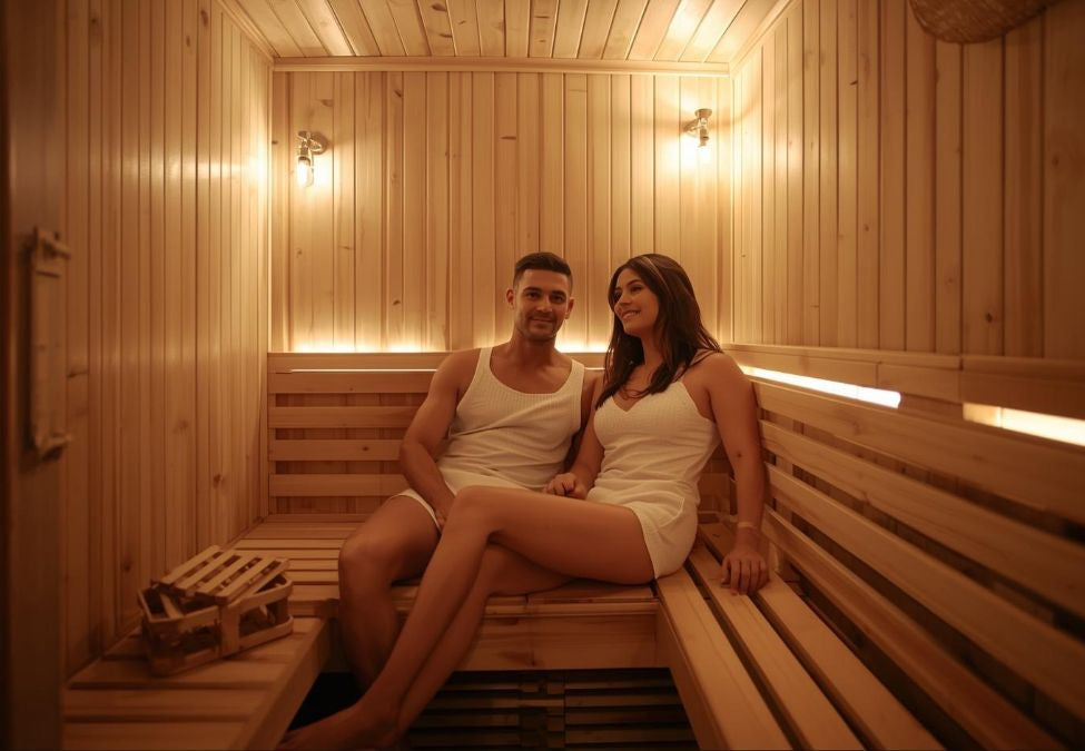 Couple in a safe home sauna