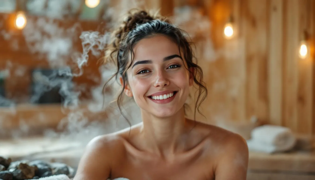 An individual enjoying a sauna session for skin health and collagen boosting.
