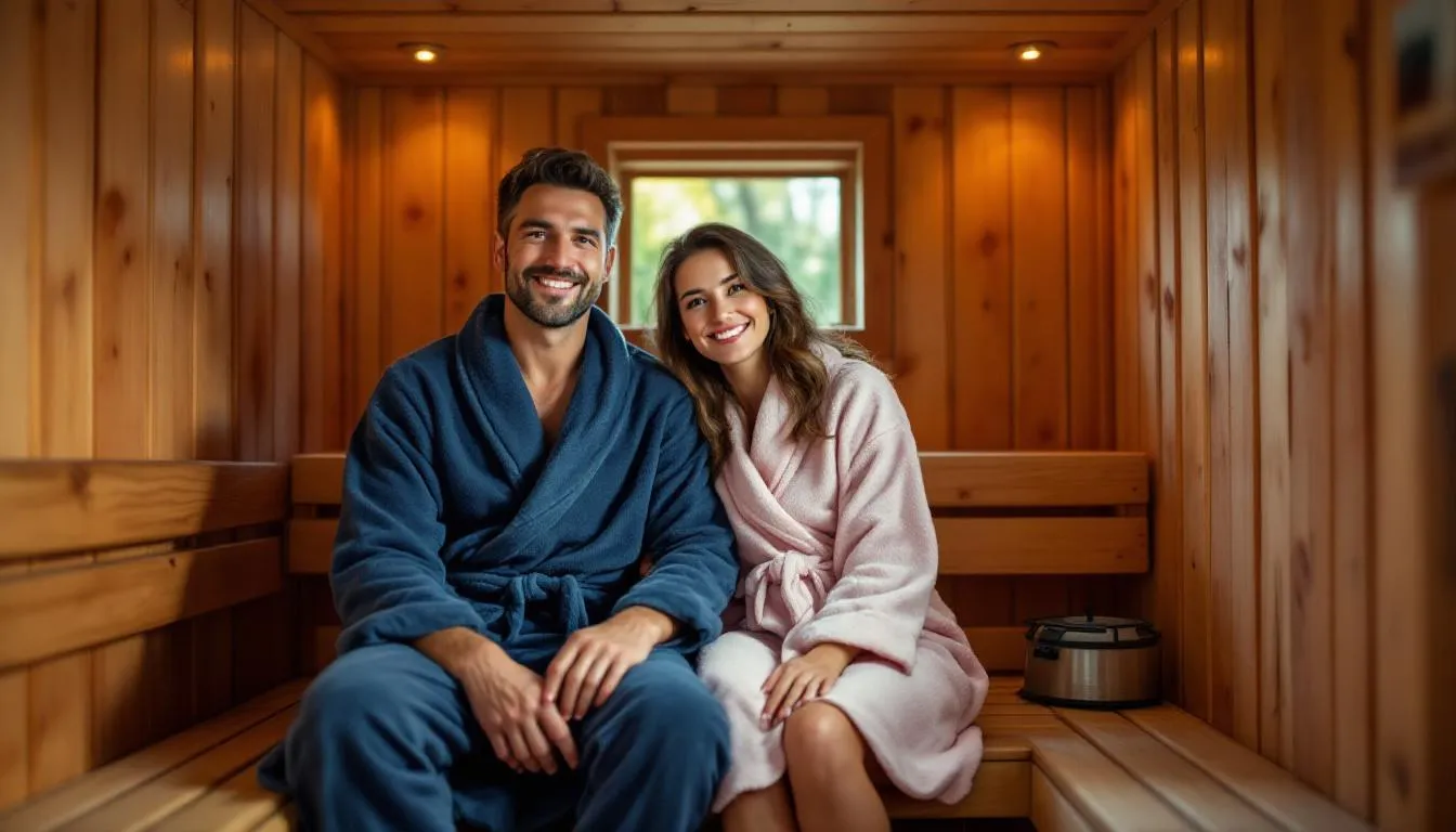 compact home sauna with a married couple